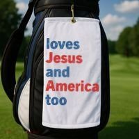 Loves Jesus And America Too Golf Towel thumb 2