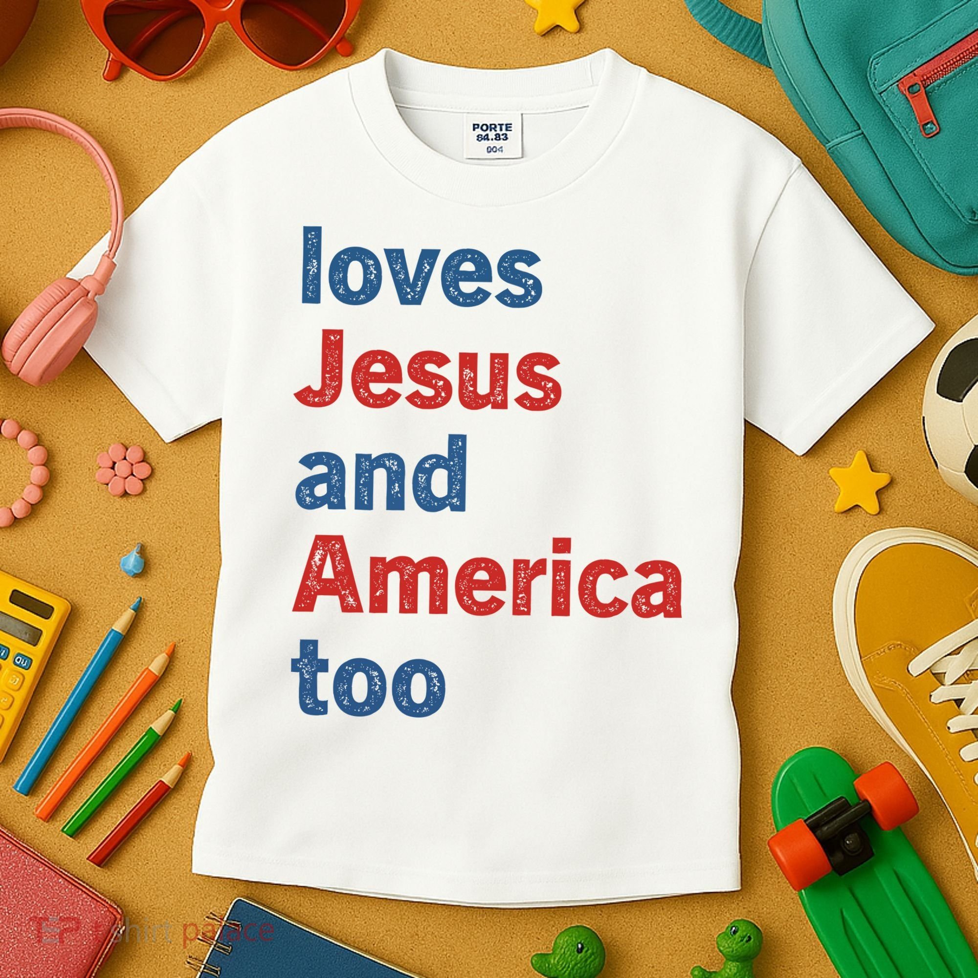 Loves Jesus And America Too Kids T-Shirt
