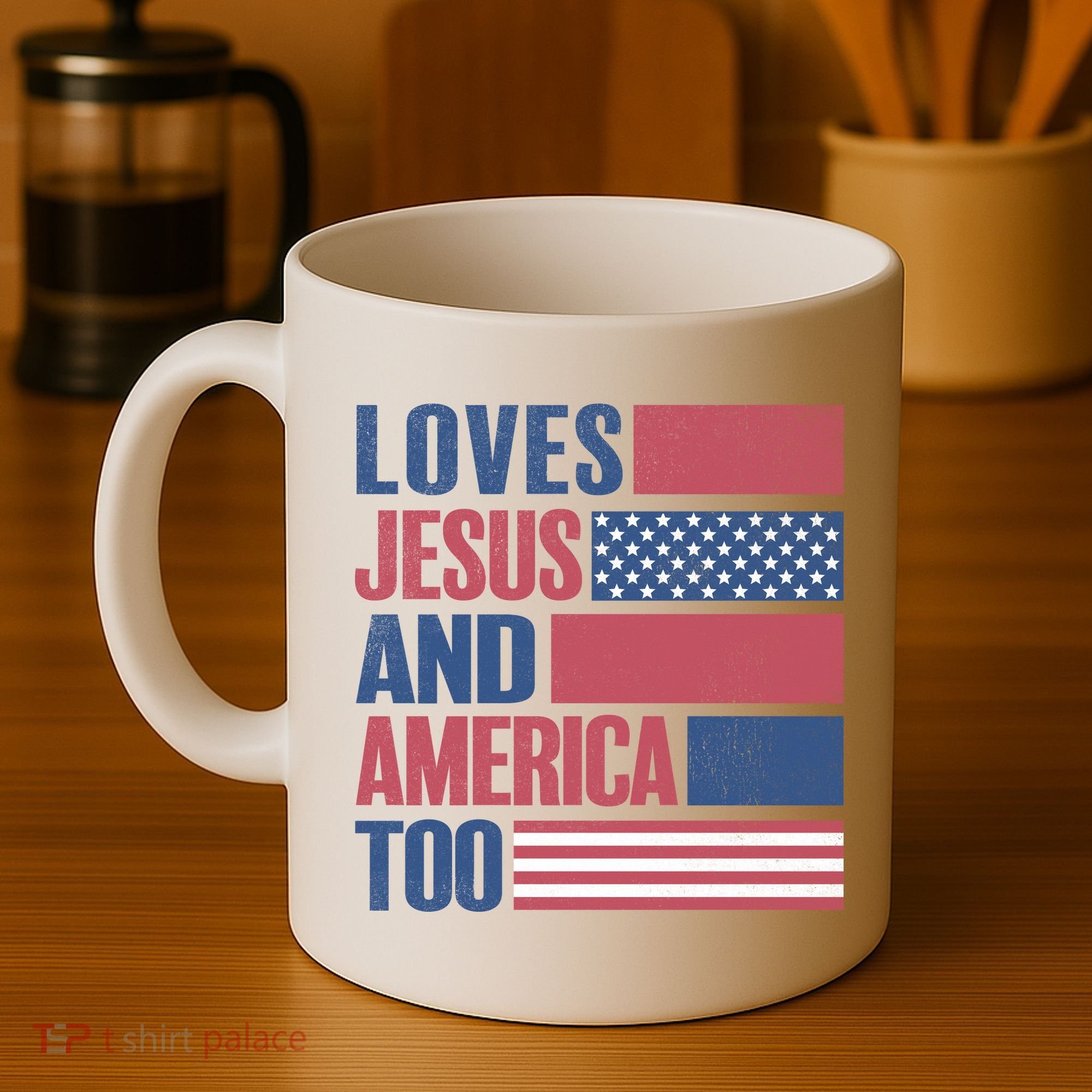 Love Jesus America Too Coffee Mug