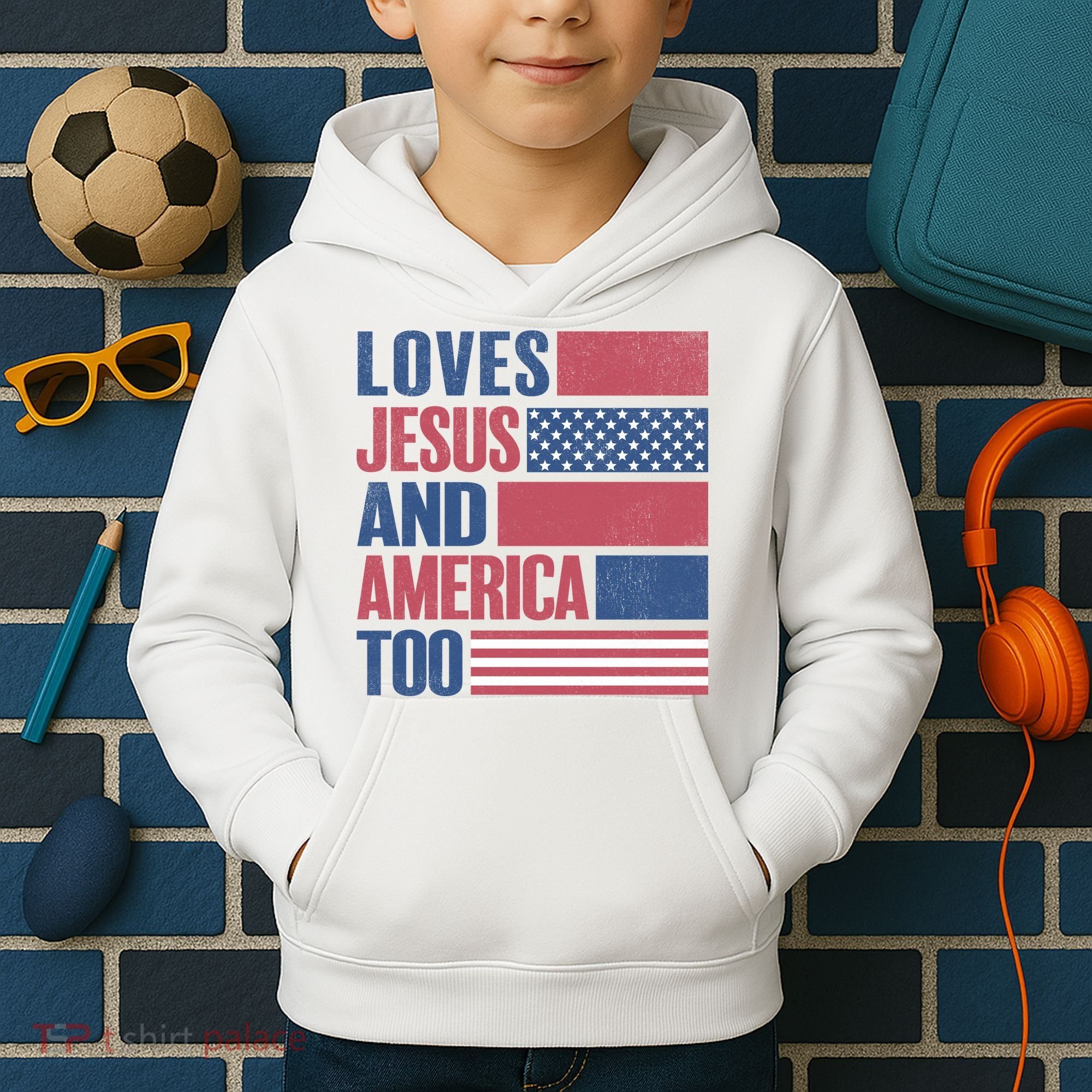 Love Jesus America Too Kids Hoodie