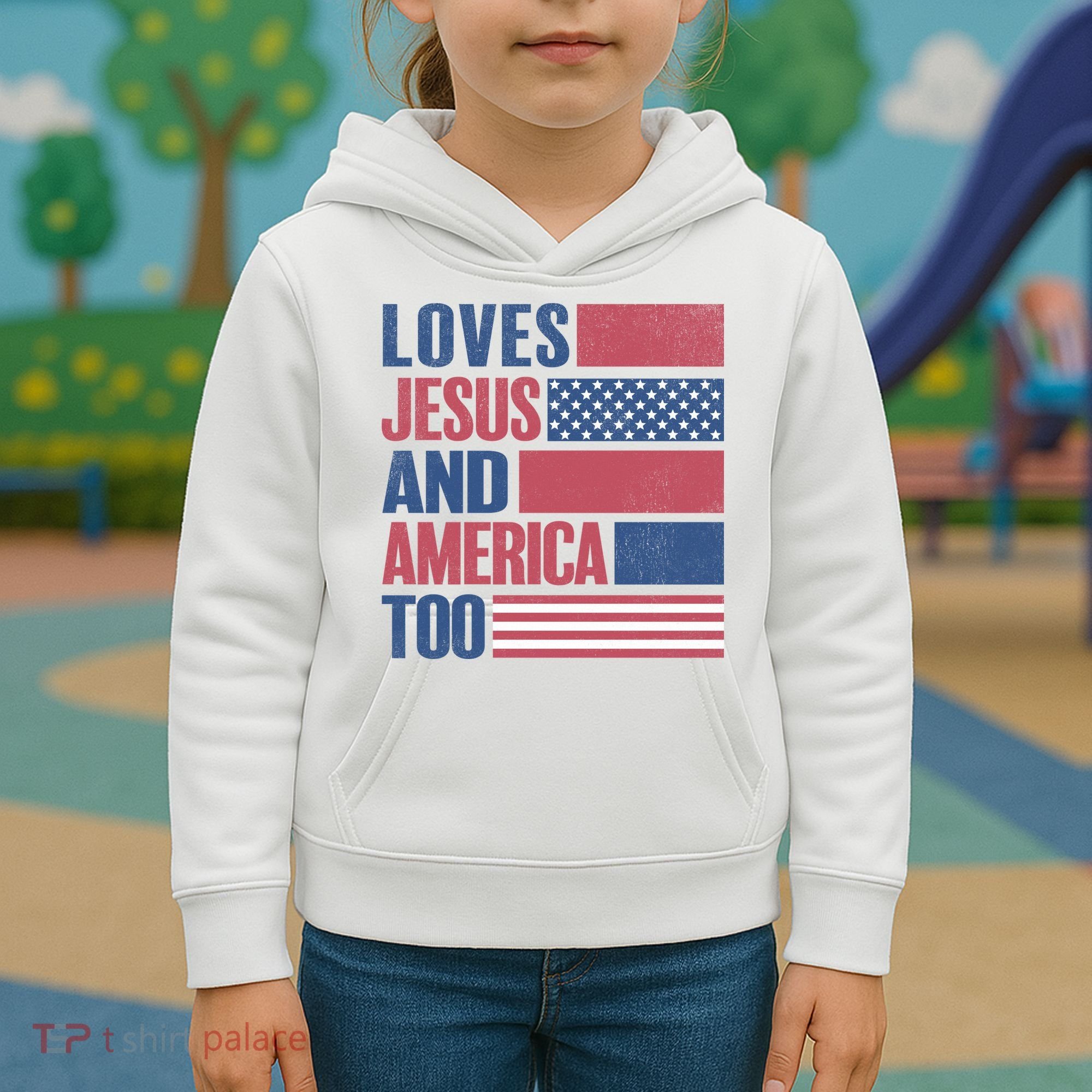 Love Jesus America Too Kids Hoodie