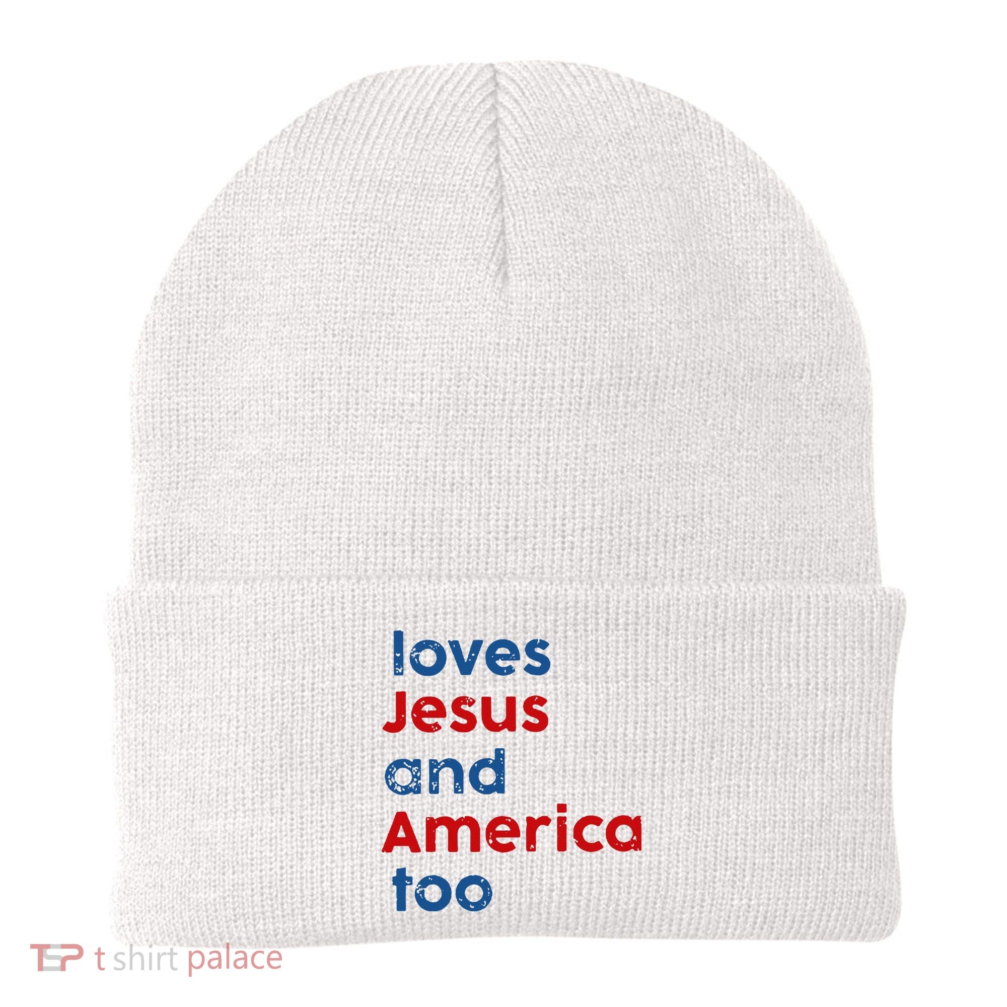 Loves Jesus and America Too Beanie