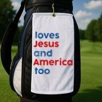 Loves Jesus and America Too Golf Towel thumb 2