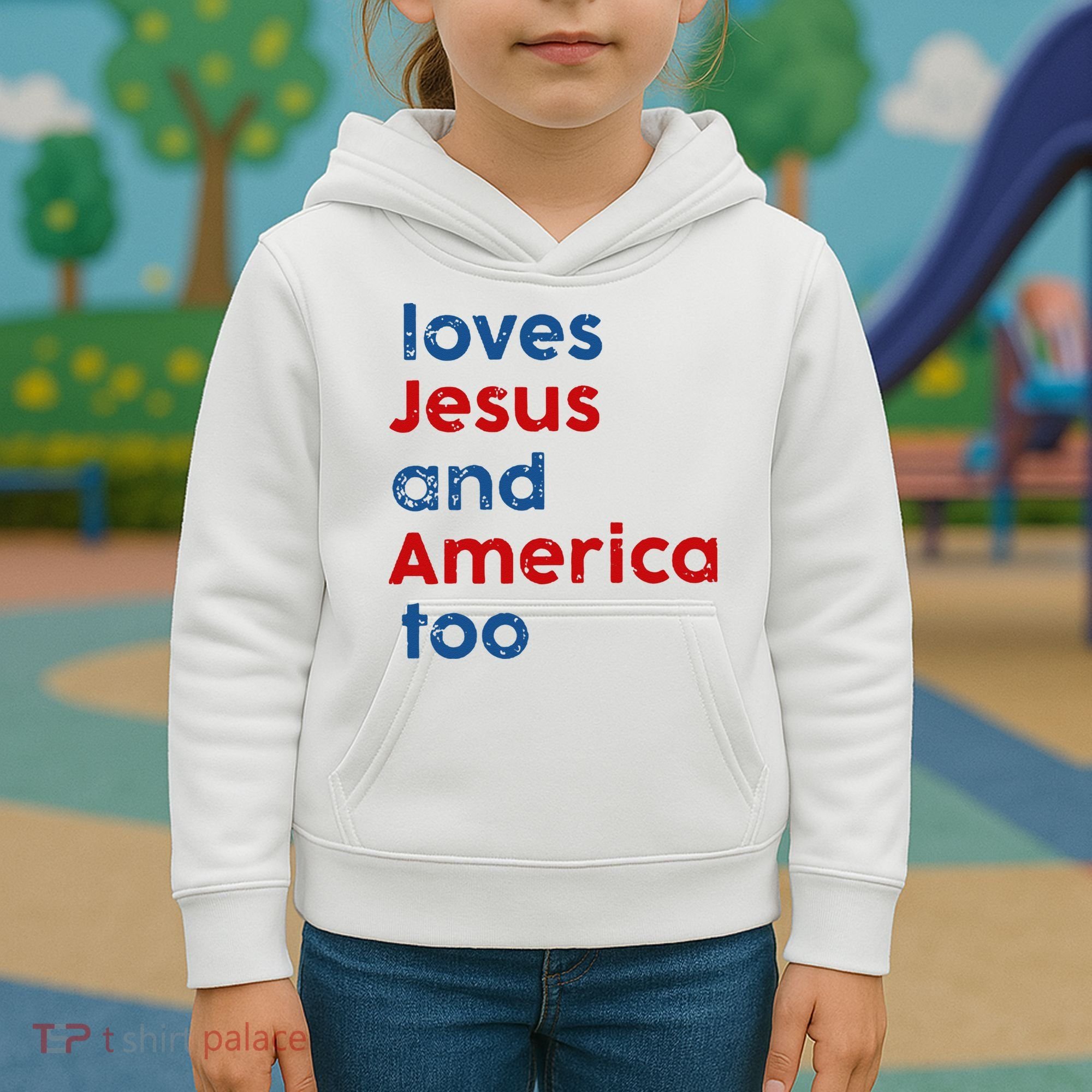 Loves Jesus and America Too Kids Hoodie