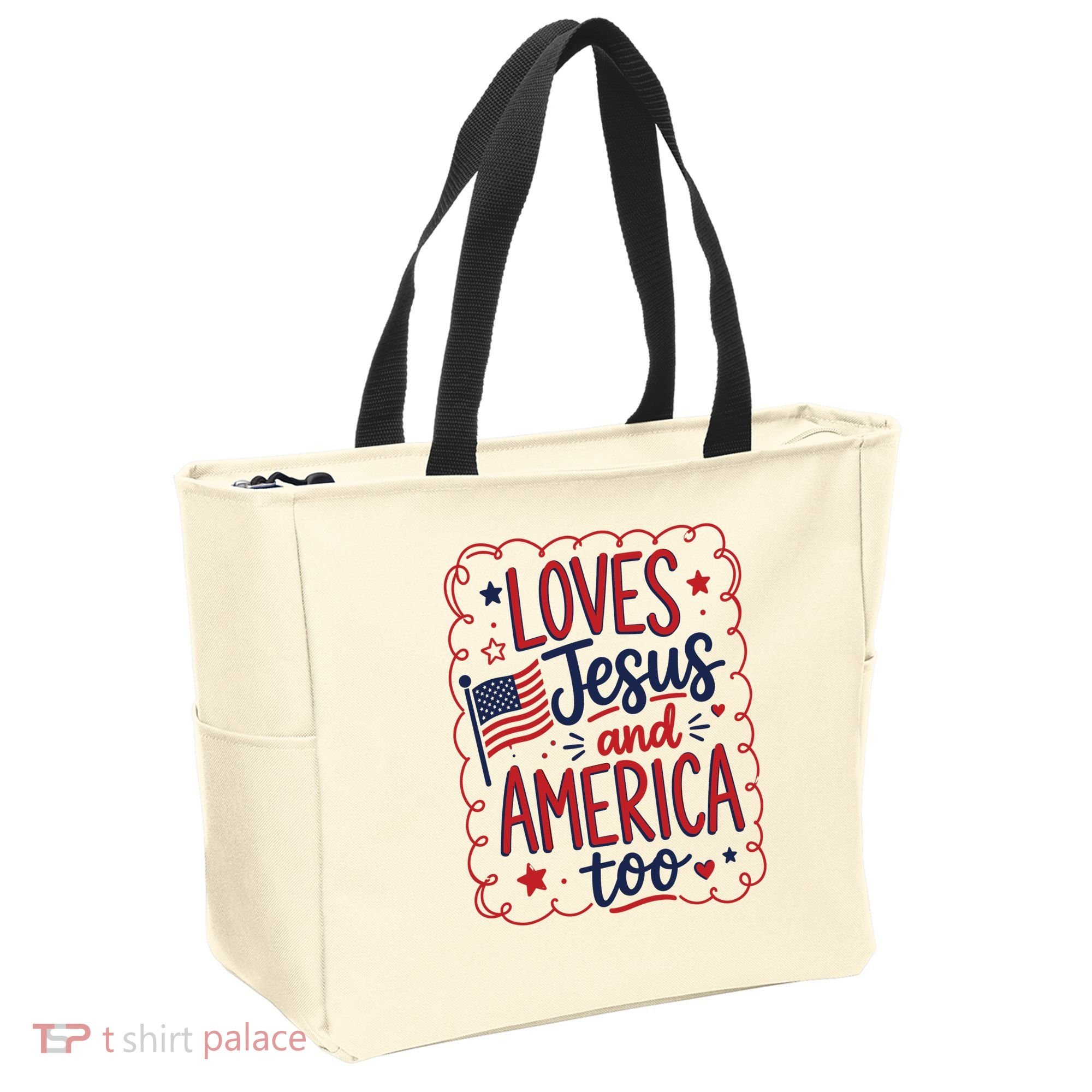 Loves Jesus And America Too Tote Bag