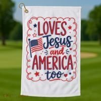 Loves Jesus And America Too Golf Towel thumb 1
