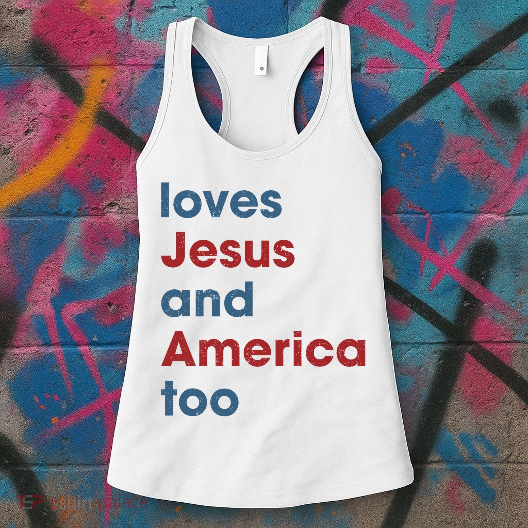 Loves Jesus And America Too Christian Patriot Women's Tank Top
