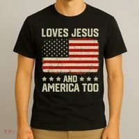 Loves Jesus And America Too USA Patriotic Christian T-Shirt thumb 3