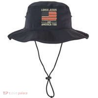 Loves Jesus And America Too USA Patriotic Christian Bucket Hat thumb 0