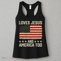 Loves Jesus And America Too USA Patriotic Christian Women's Tank Top thumb 3