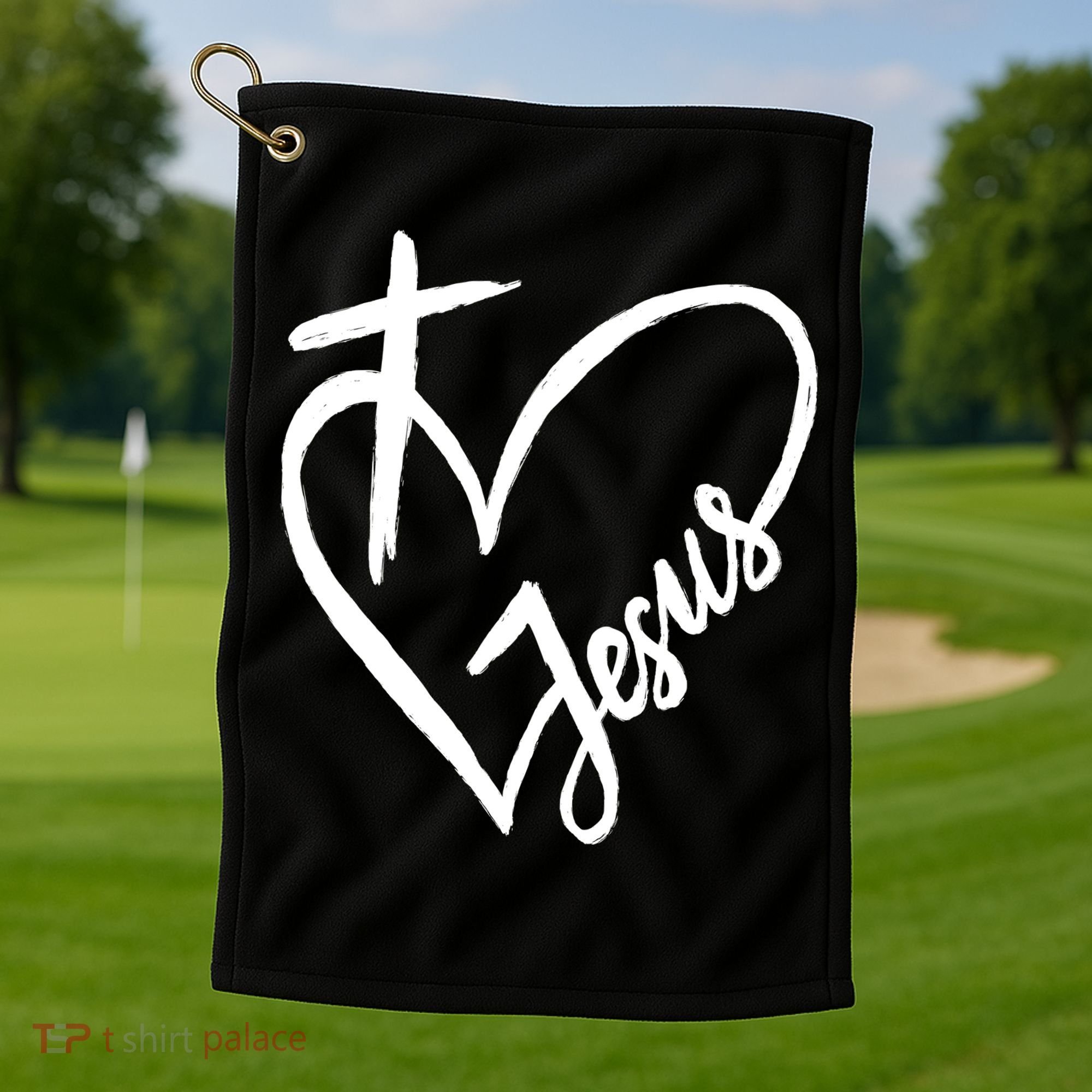 Love Jesus Cross Heart Golf Towel