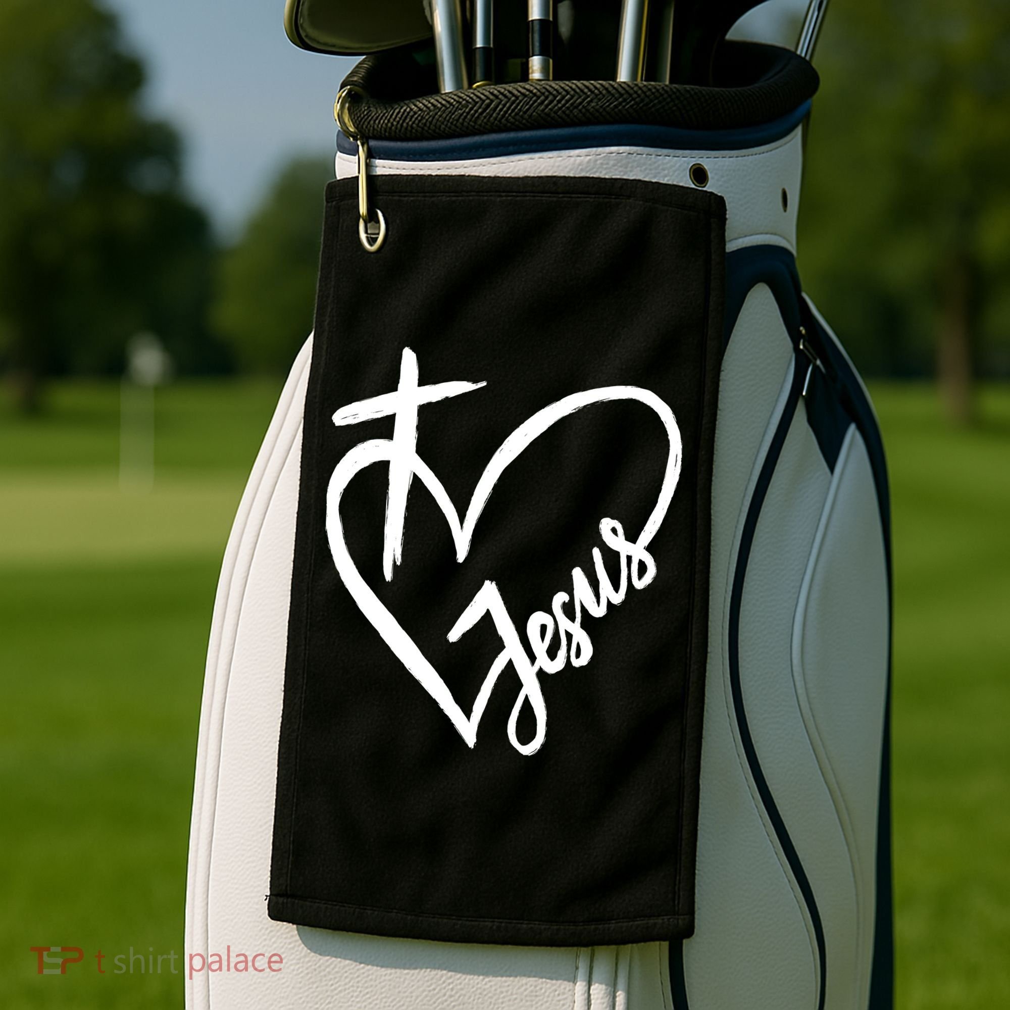 Love Jesus Cross Heart Golf Towel