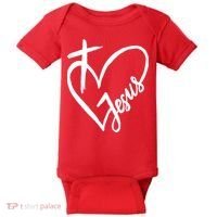 Love Jesus Cross Heart Baby Bodysuit thumb 0