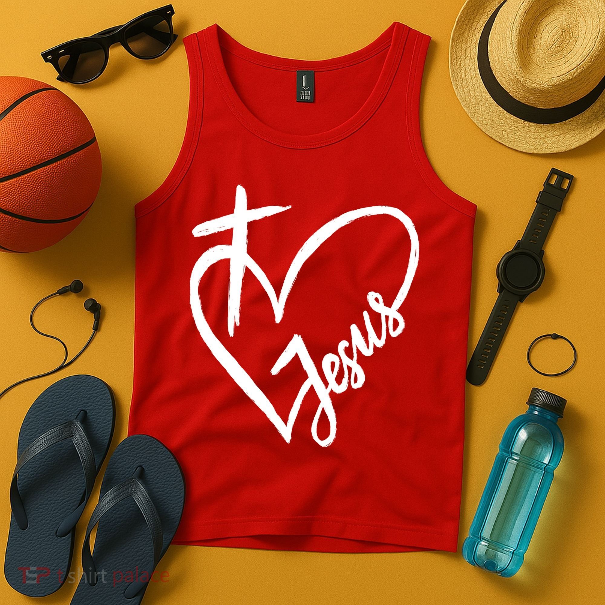 Love Jesus Cross Heart Tank Top