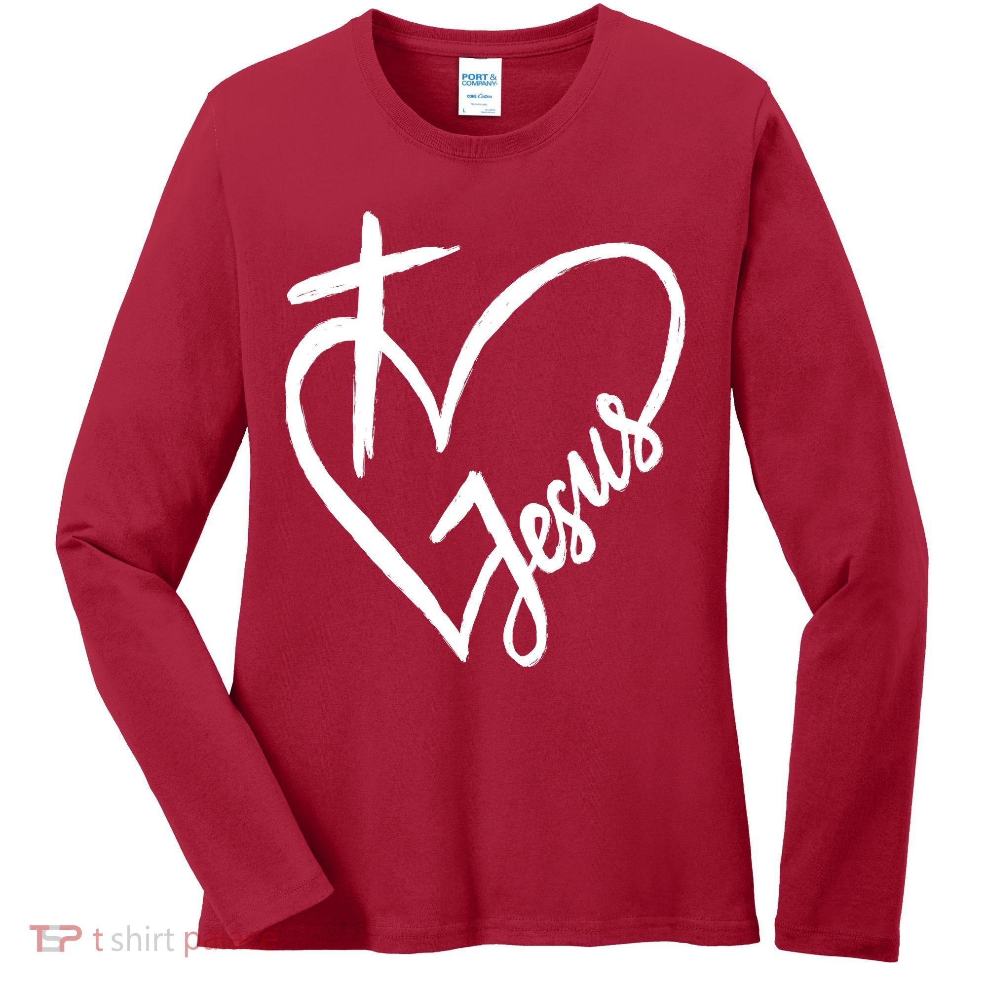 Love Jesus Cross Heart Women's Long Sleeve Shirt