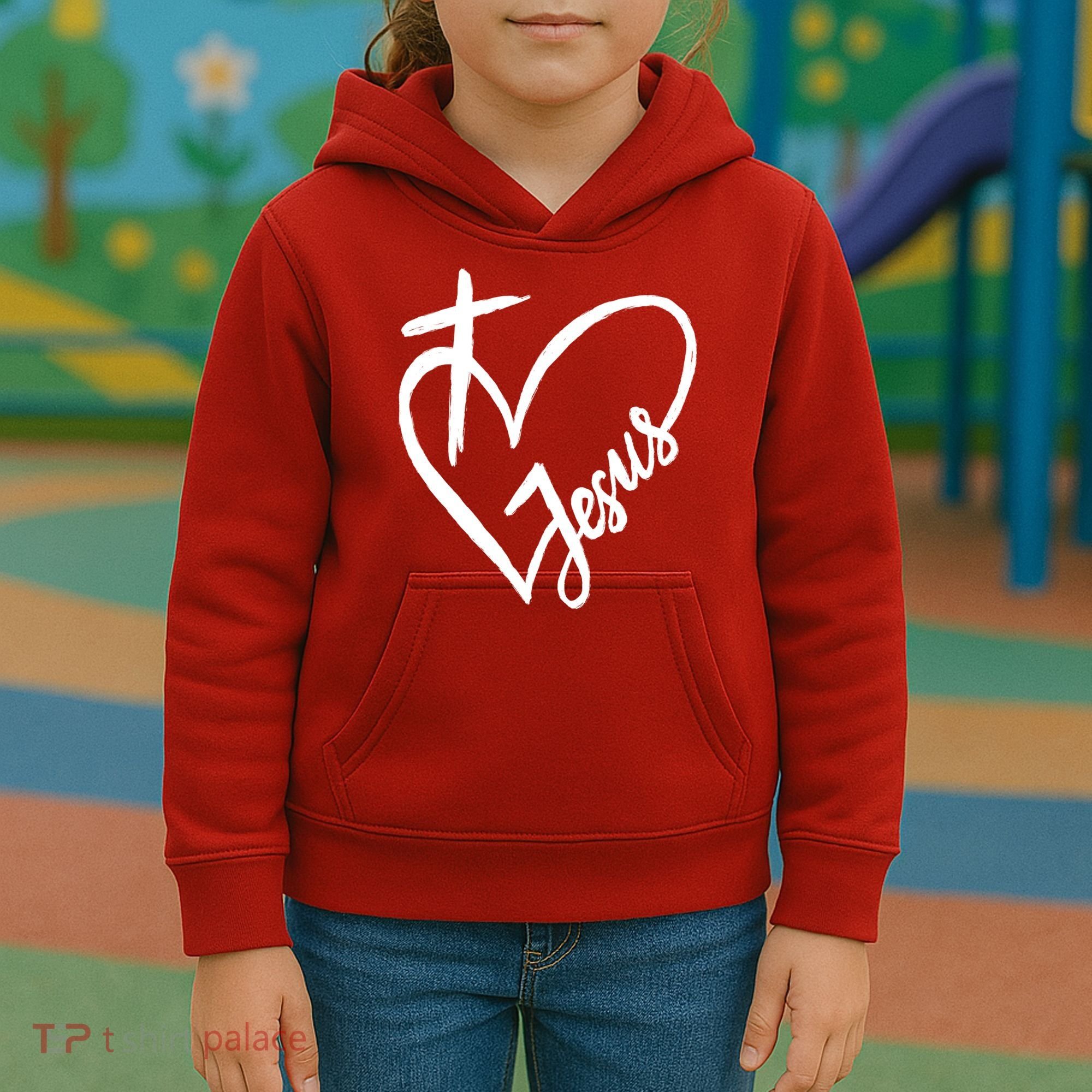 Love Jesus Cross Heart Kids Hoodie