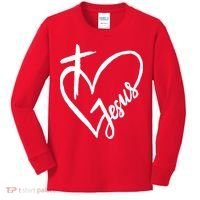 Love Jesus Cross Heart Kids Long Sleeve Shirt thumb 0