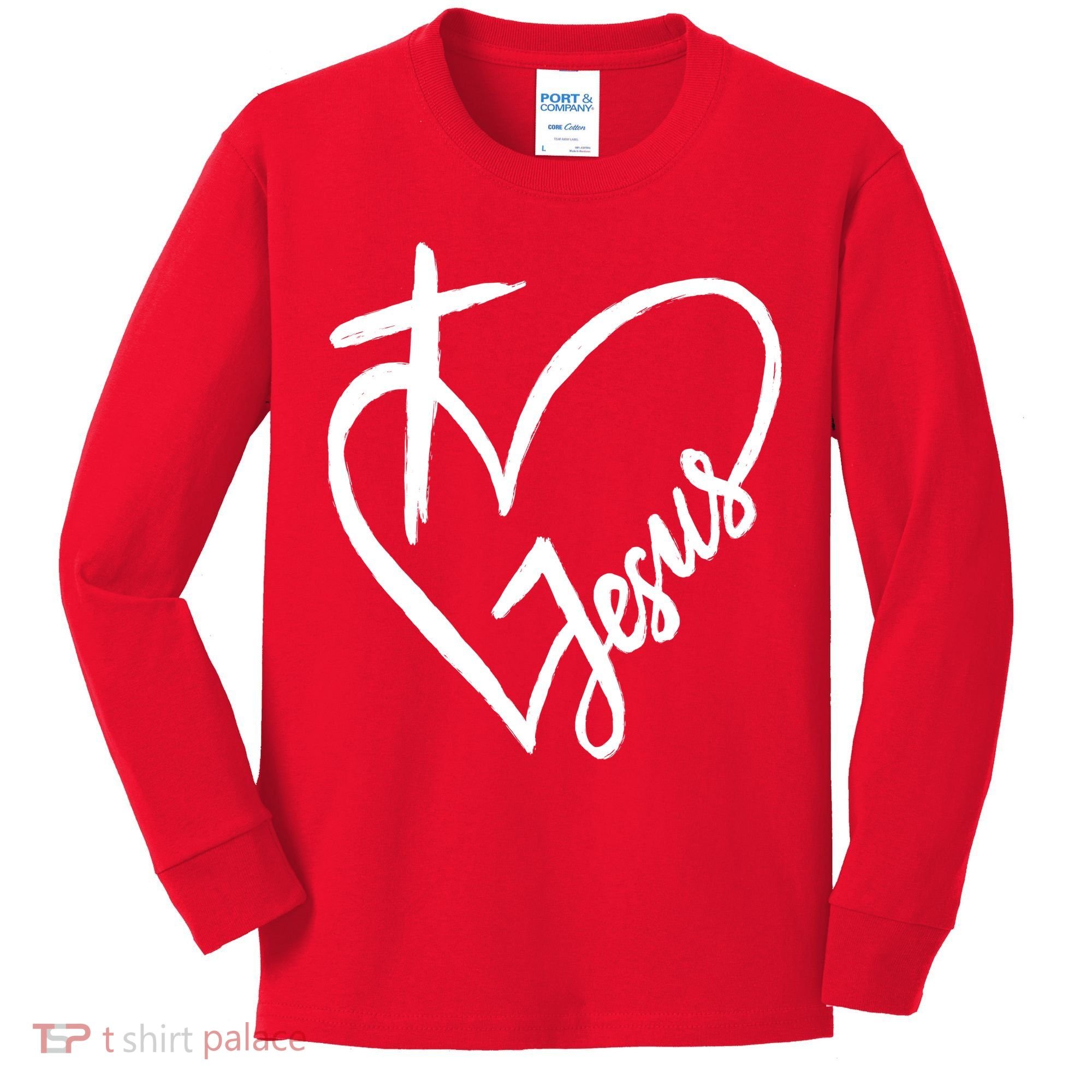 Love Jesus Cross Heart Kids Long Sleeve Shirt