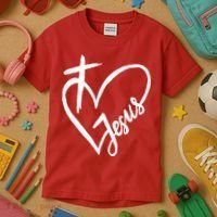Love Jesus Cross Heart Kids T-Shirt thumb 3
