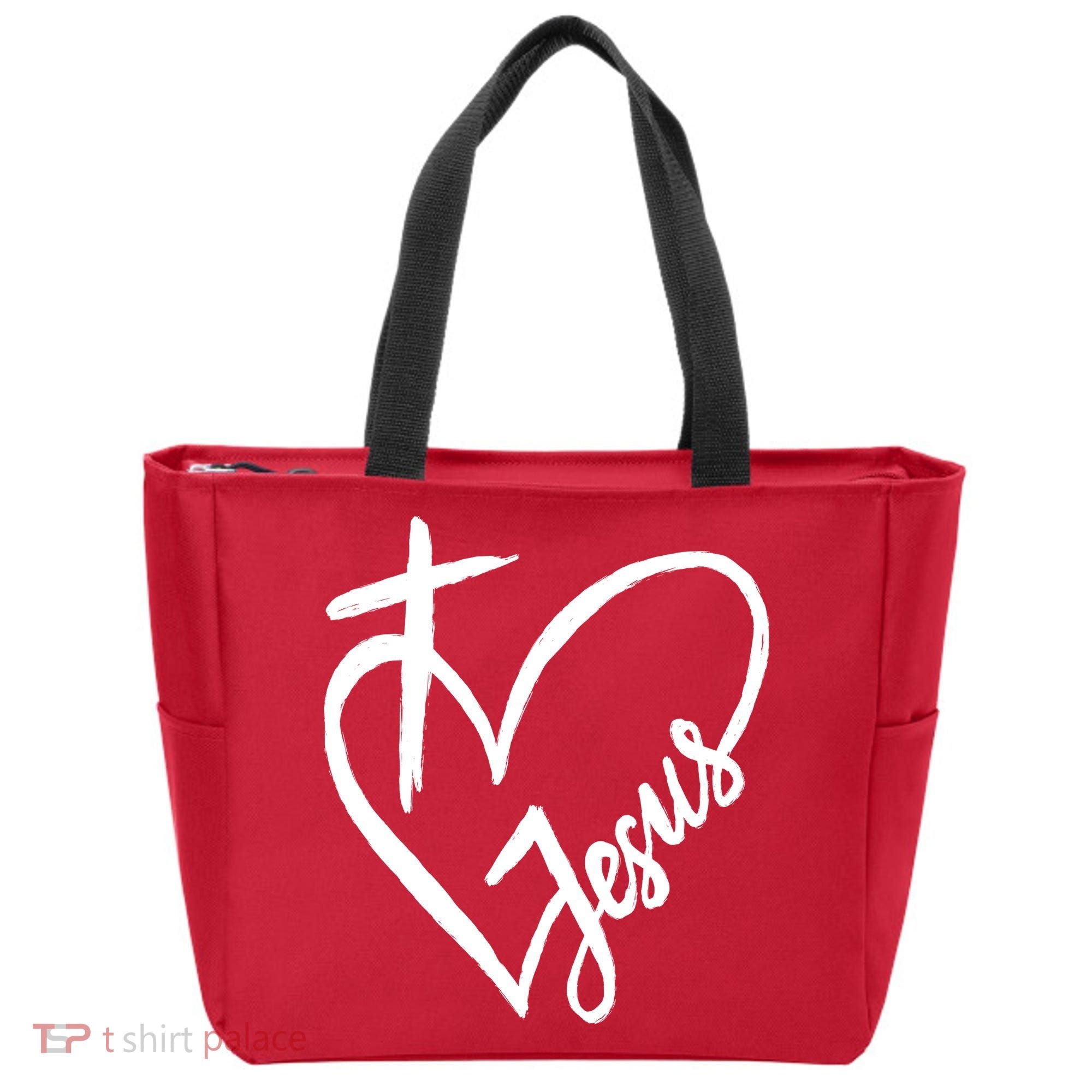 Love Jesus Cross Heart Tote Bag