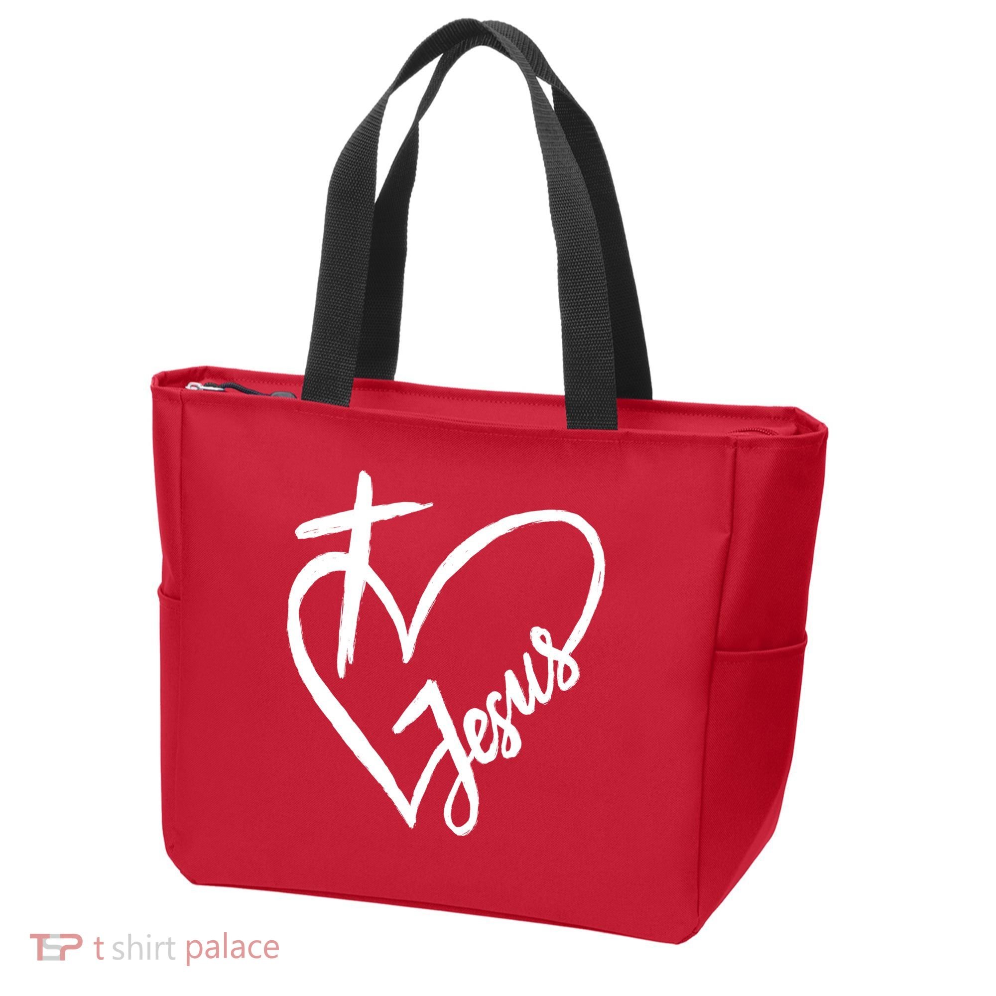 Love Jesus Cross Heart Tote Bag