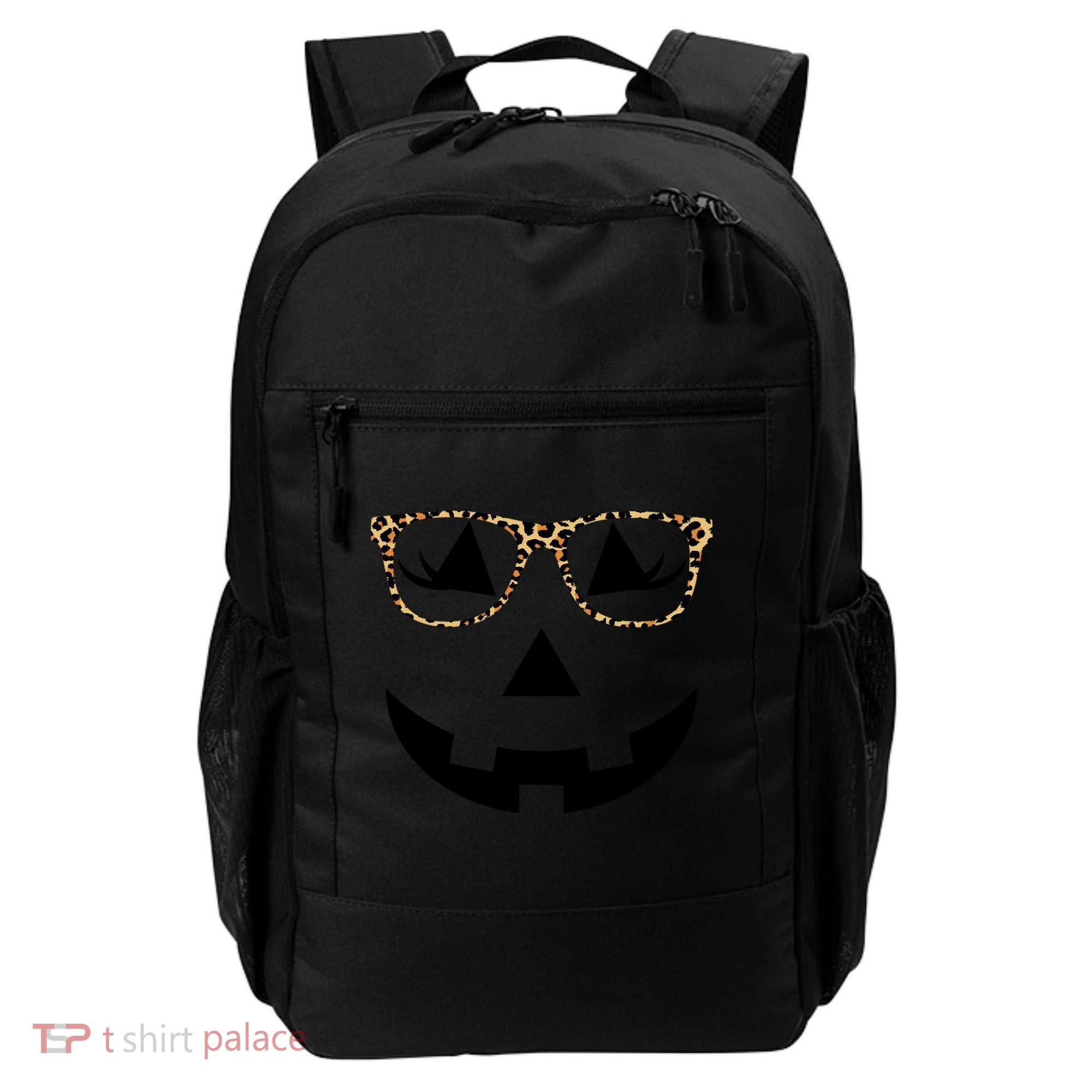 Leopard Jack O Lantern Pumpkin Face Backpack