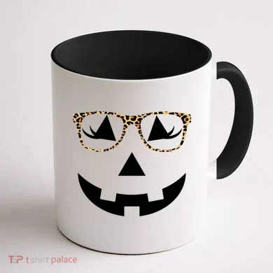 Leopard Jack O Lantern Pumpkin Face Coffee Mug back