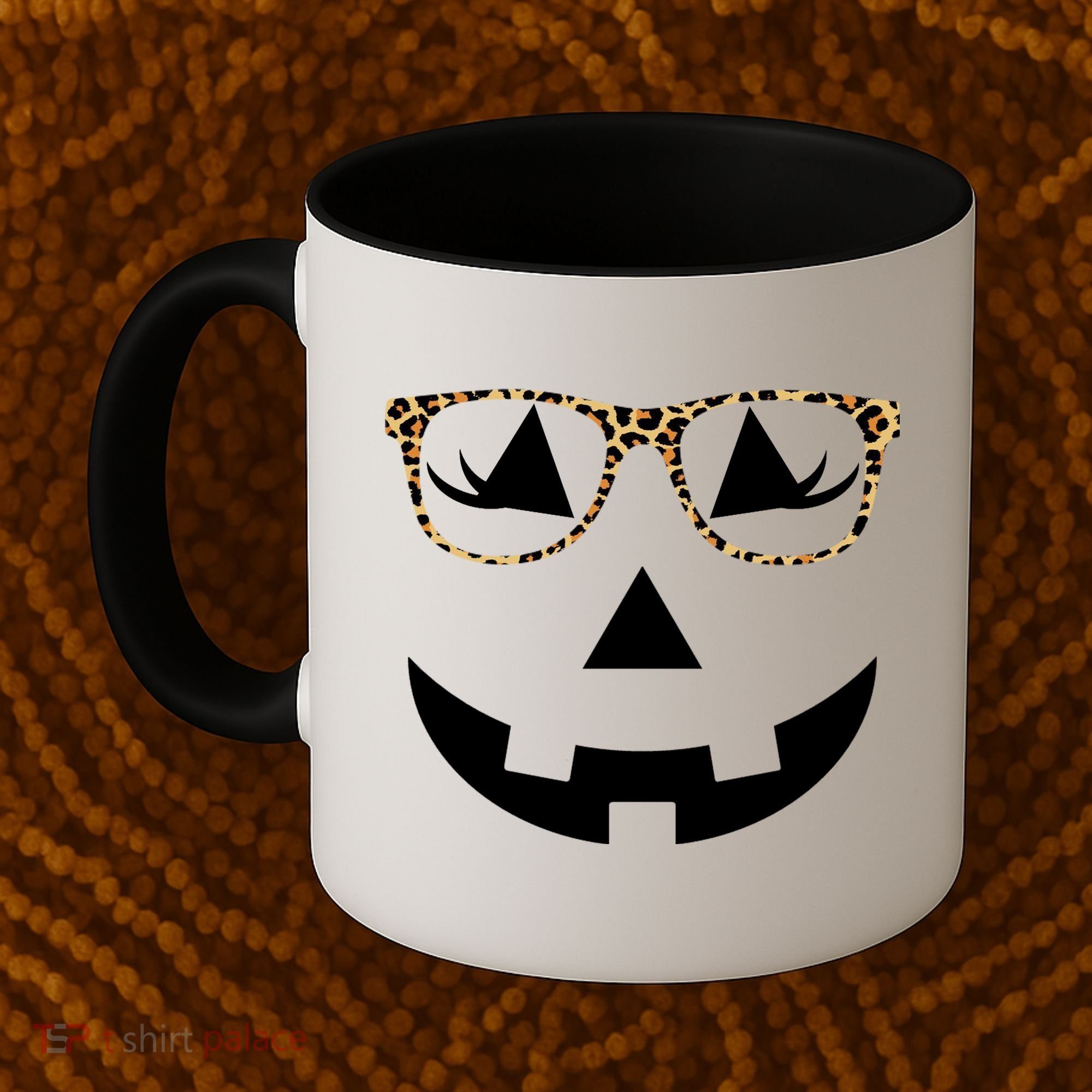 Leopard Jack O Lantern Pumpkin Face Coffee Mug