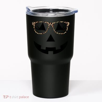 Leopard Jack O Lantern Pumpkin Face Tumbler