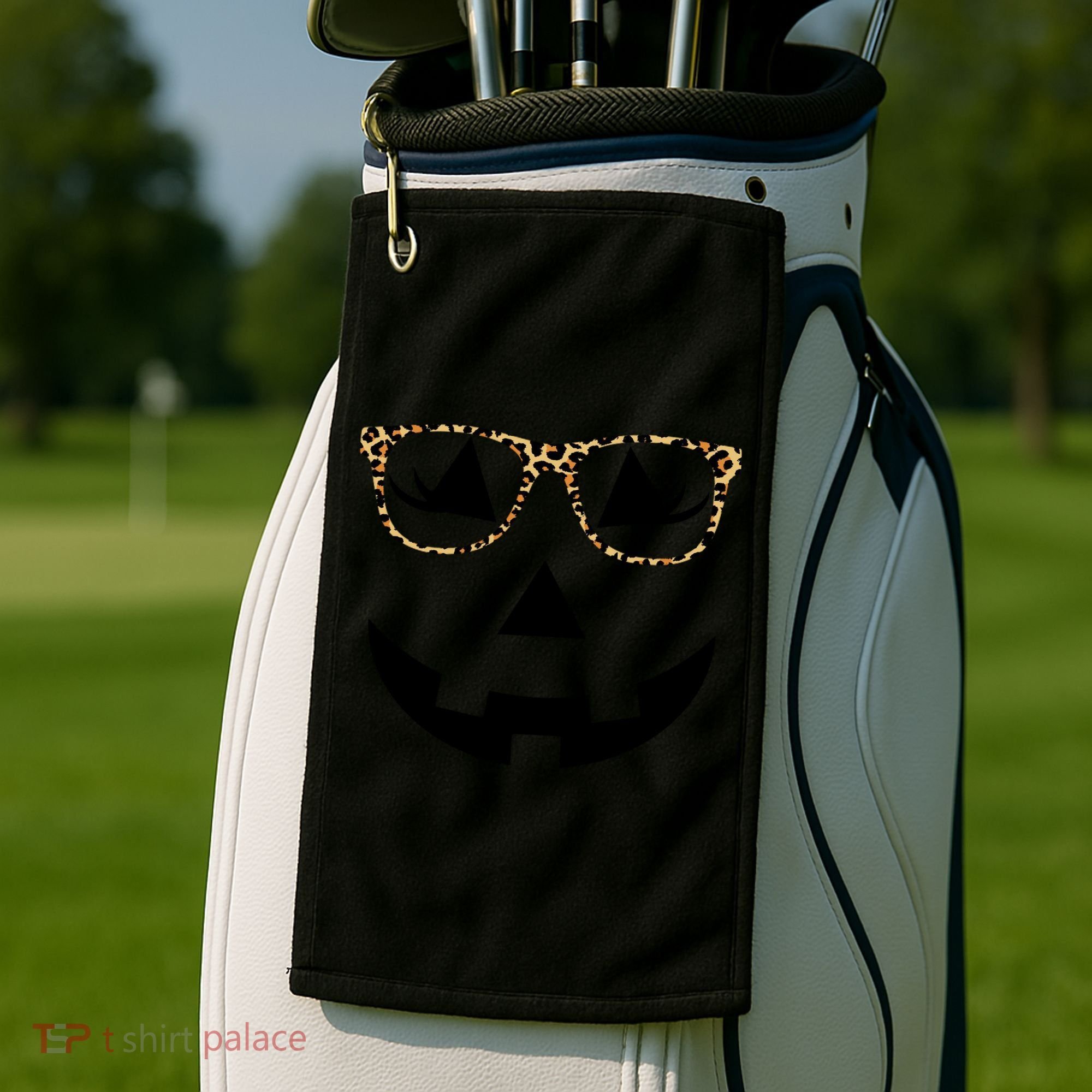 Leopard Jack O Lantern Pumpkin Face Golf Towel
