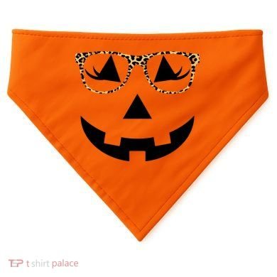 Leopard Jack O Lantern Pumpkin Face USA-Made Doggie Bandana