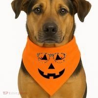 Leopard Jack O Lantern Pumpkin Face USA-Made Doggie Bandana thumb 1