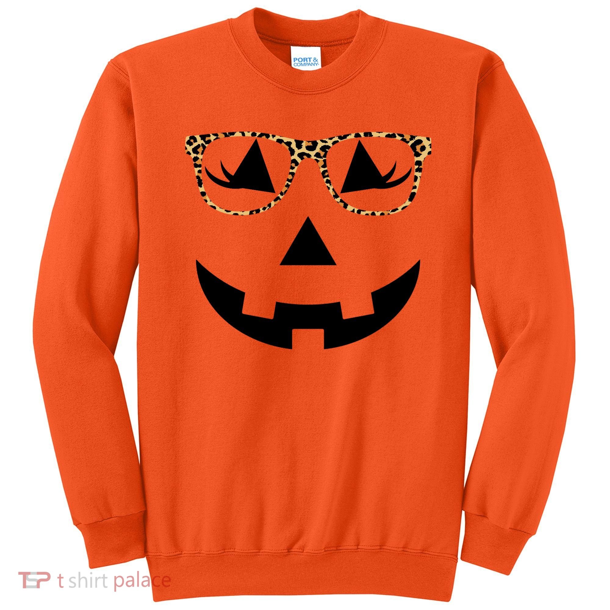Leopard Jack O Lantern Pumpkin Face Sweatshirt