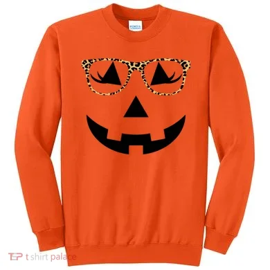 Leopard Jack O Lantern Pumpkin Face Sweatshirt