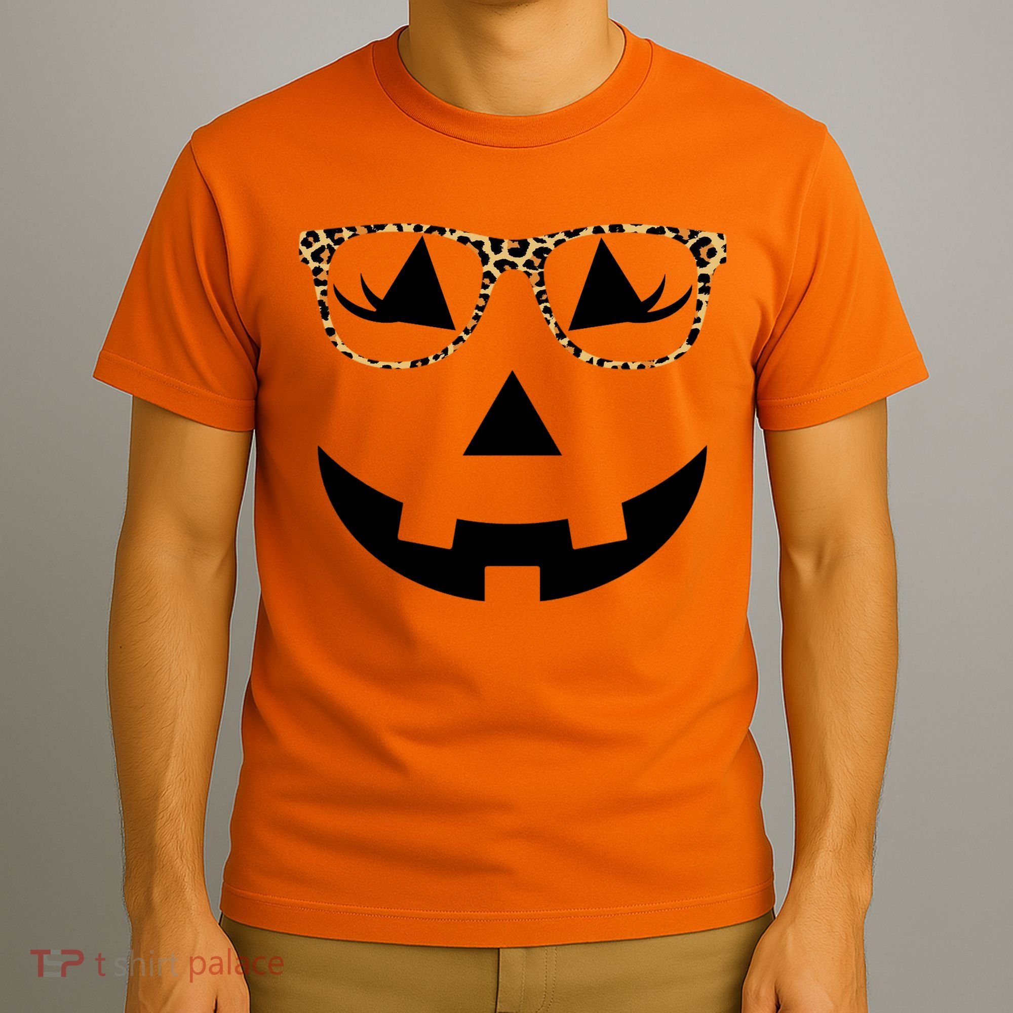 Leopard Jack O Lantern Pumpkin Face T-Shirt