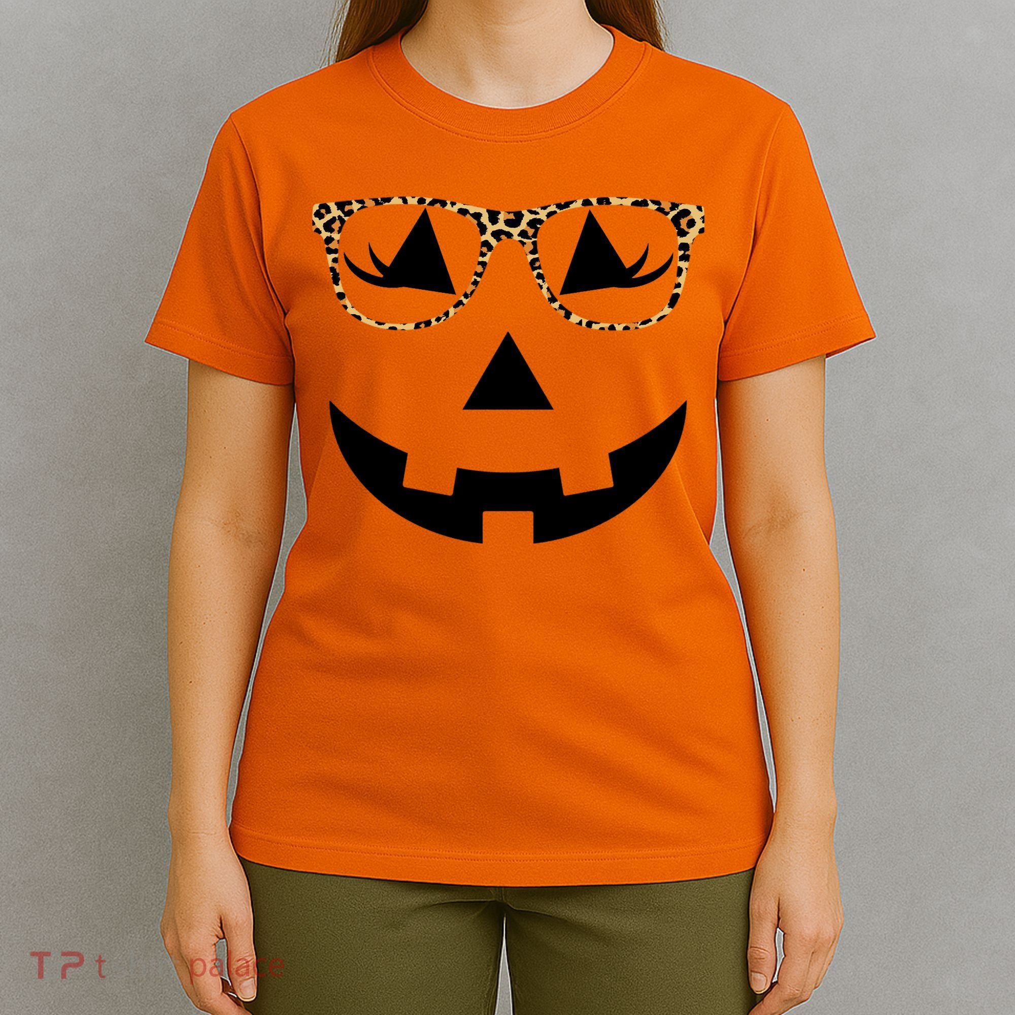 Leopard Jack O Lantern Pumpkin Face T-Shirt