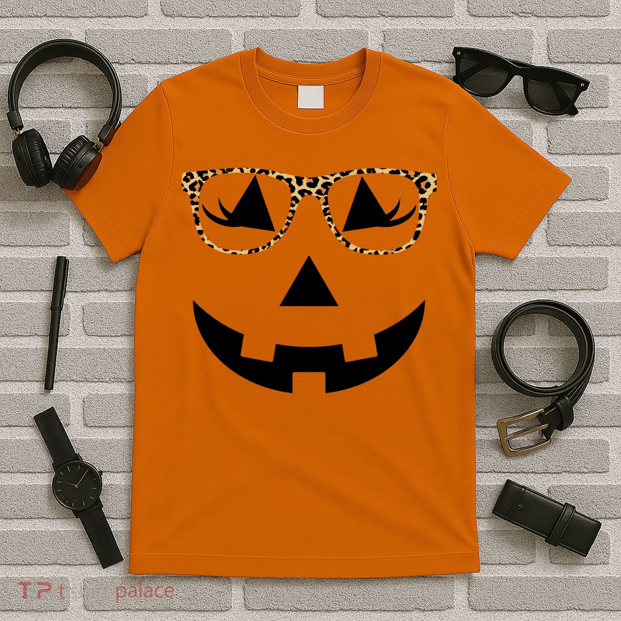Leopard Jack O Lantern Pumpkin Face T-Shirt