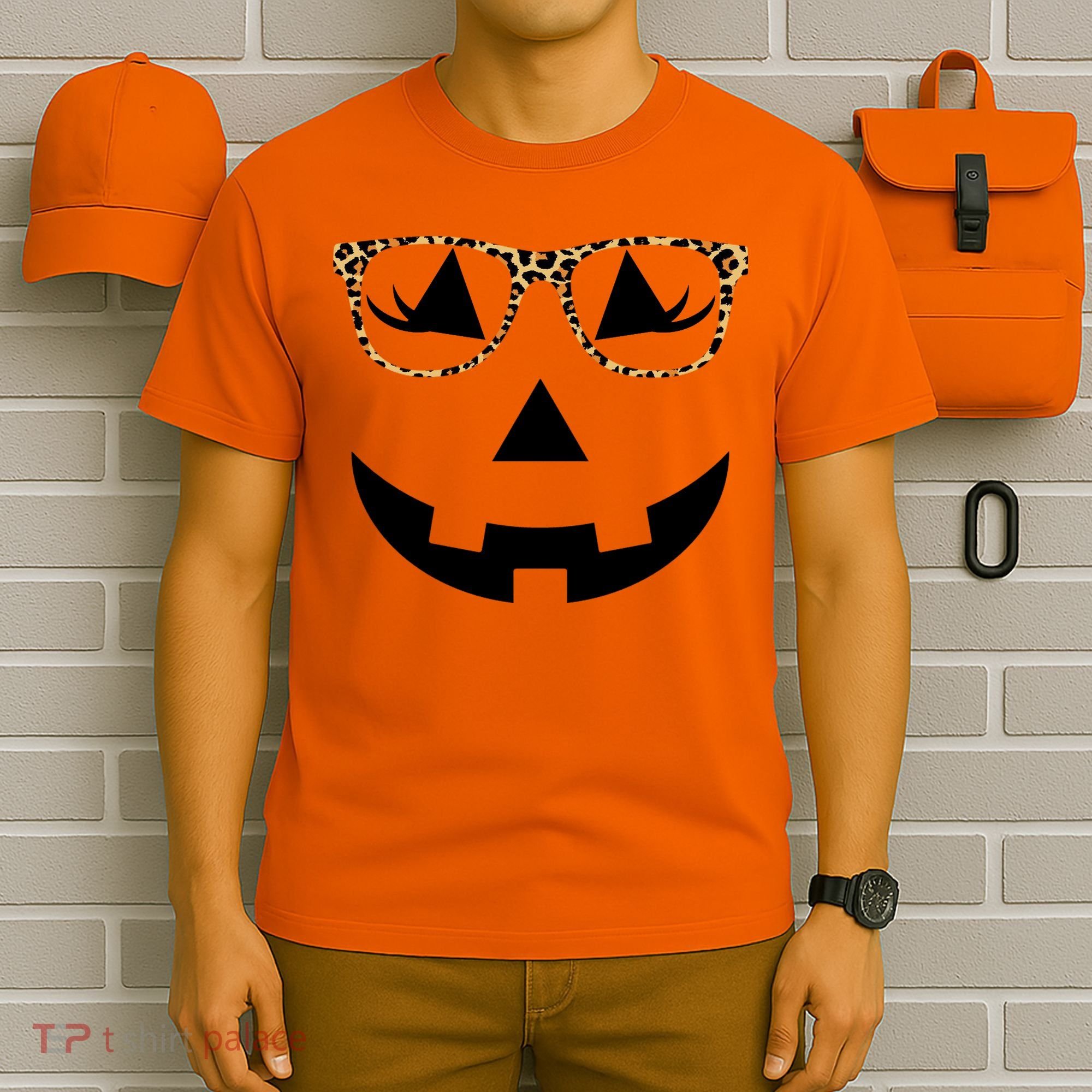 Leopard Jack O Lantern Pumpkin Face T-Shirt