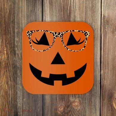 Leopard Jack O Lantern Pumpkin Face Coaster