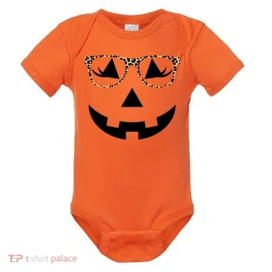 Leopard Jack O Lantern Pumpkin Face Baby Bodysuit