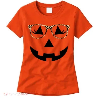 Leopard Jack O Lantern Pumpkin Face Women's T-Shirt