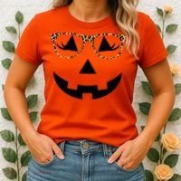 Leopard Jack O Lantern Pumpkin Face Women's T-Shirt thumb 2