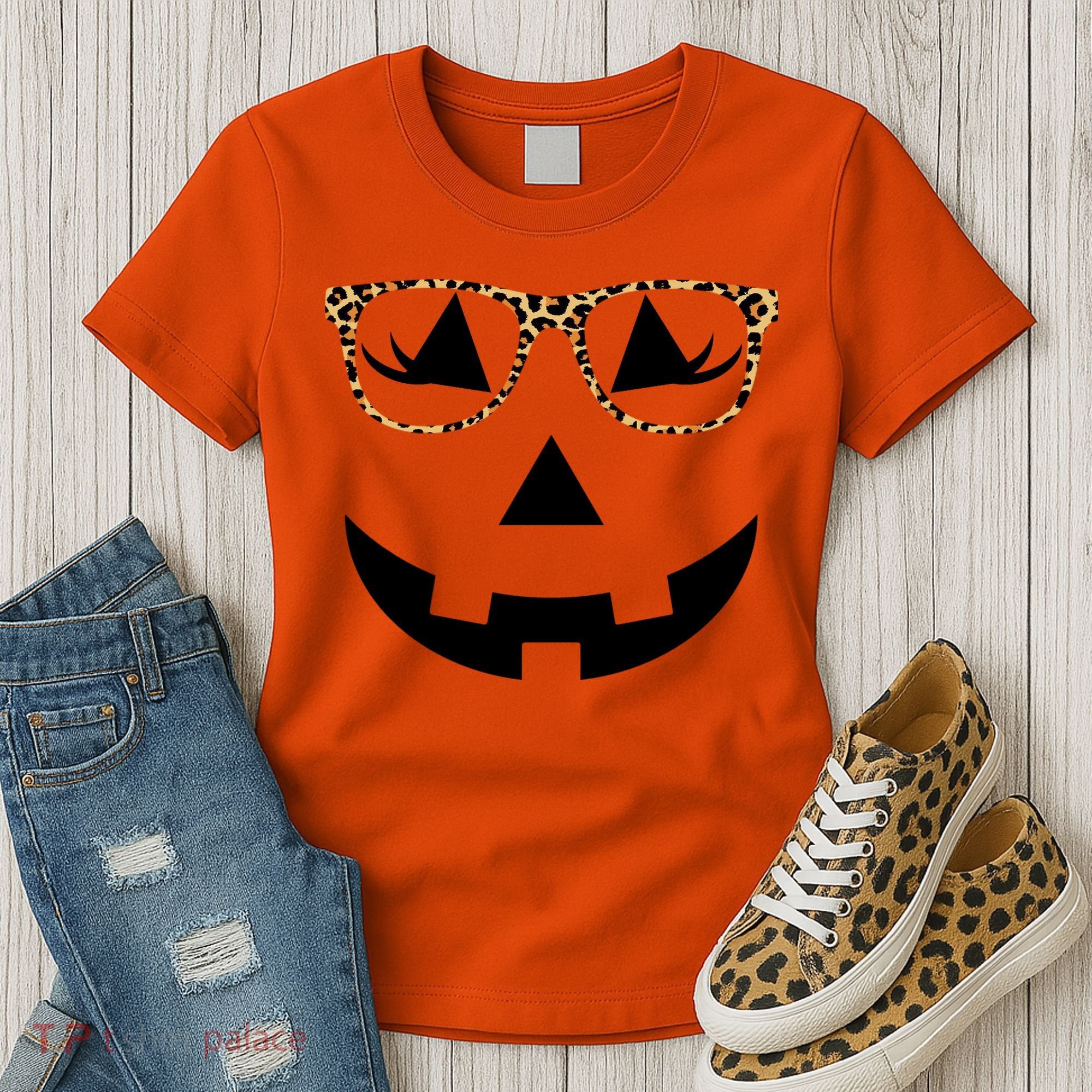 Leopard Jack O Lantern Pumpkin Face Women's T-Shirt