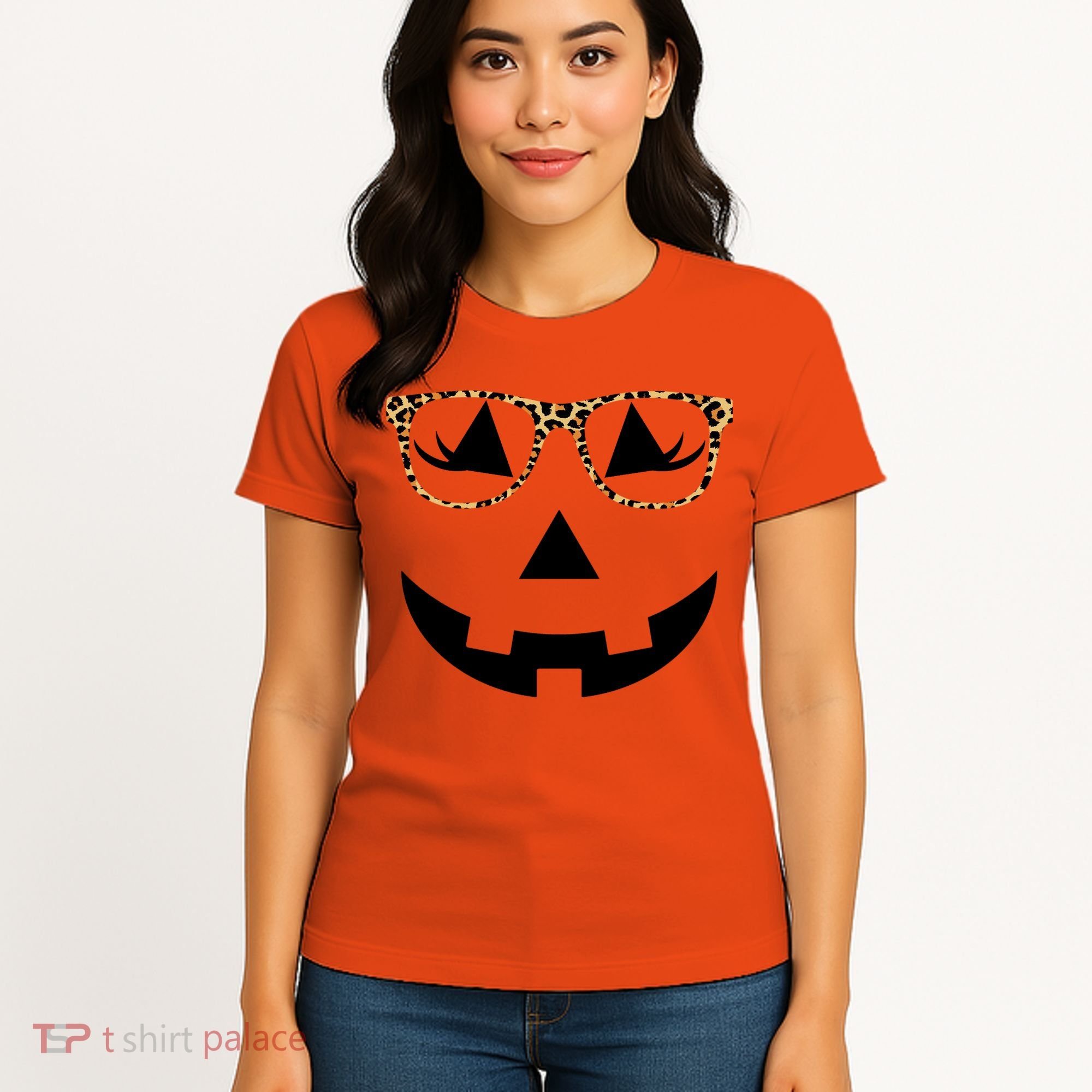 Leopard Jack O Lantern Pumpkin Face Women's T-Shirt