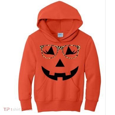 Leopard Jack O Lantern Pumpkin Face Kids Hoodie