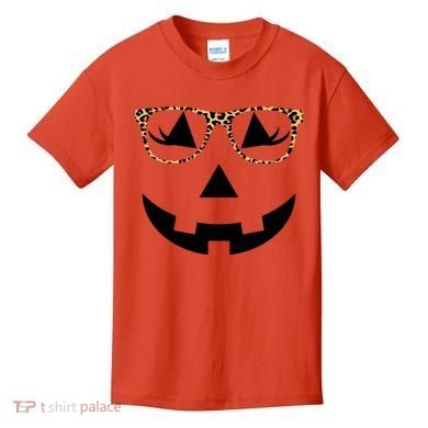 Leopard Jack O Lantern Pumpkin Face Kids T-Shirt
