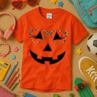Leopard Jack O Lantern Pumpkin Face Kids T-Shirt thumb 3