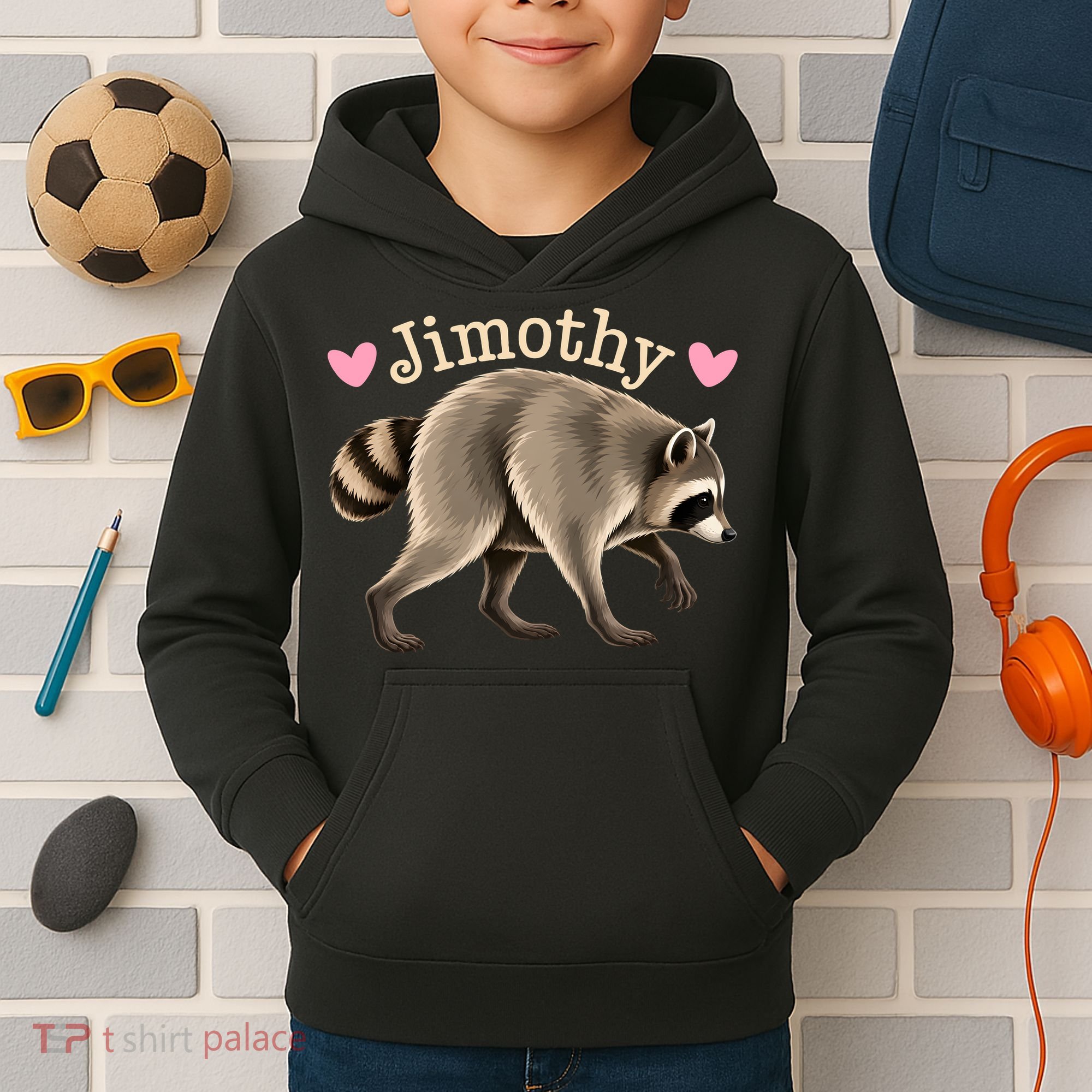 Love Jimothy The Raccoon Funny Viral Meme Kids Hoodie