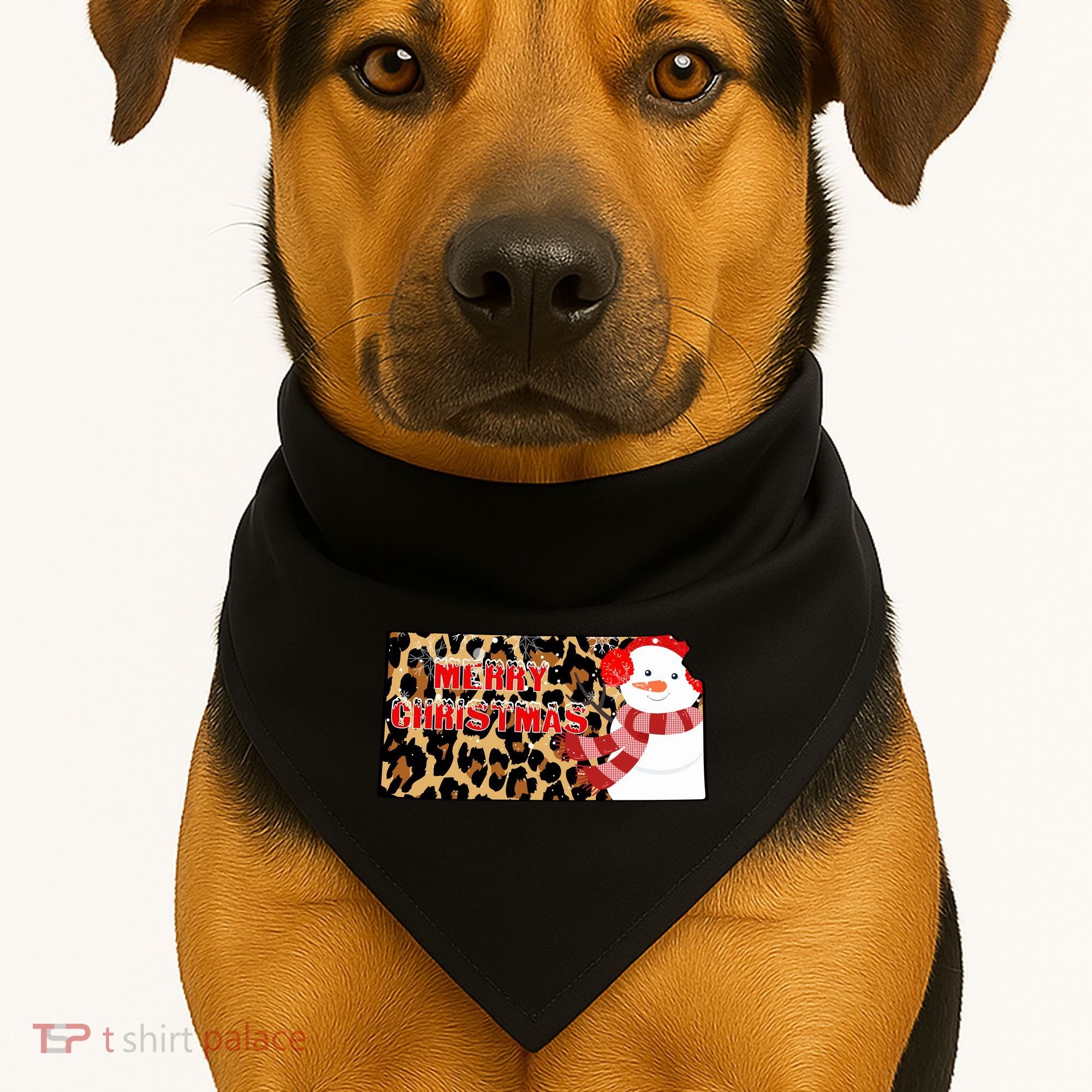 Leopard Kansas Christmas With Snowman USA-Made Doggie Bandana