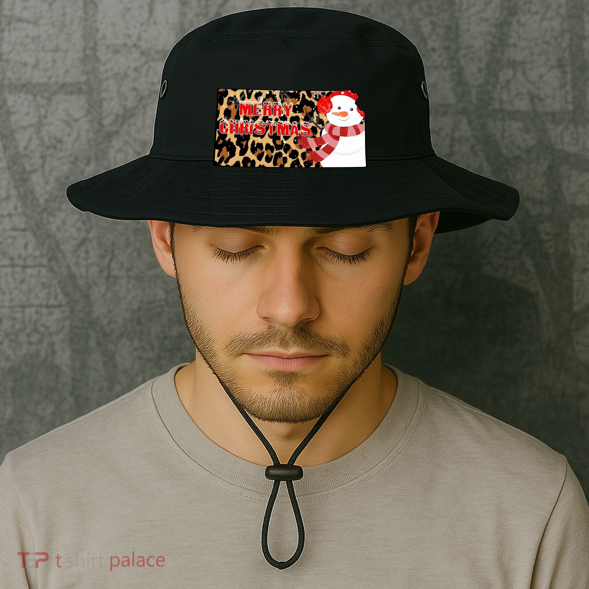 Leopard Kansas Christmas With Snowman Bucket Hat